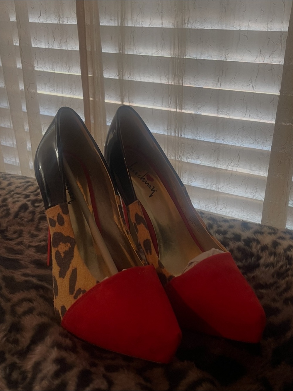 Luichiny Red Suede & Leopard Print High Heels